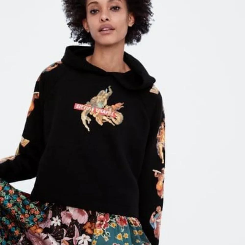 ZARA WOMAN SISTINE CHAPEL CROPPED BLACK SWEATSHIRT HOODIE SIZE MEDIUM - Picture 11 of 13